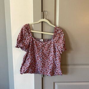 Blue and orange floral Madewell blouse